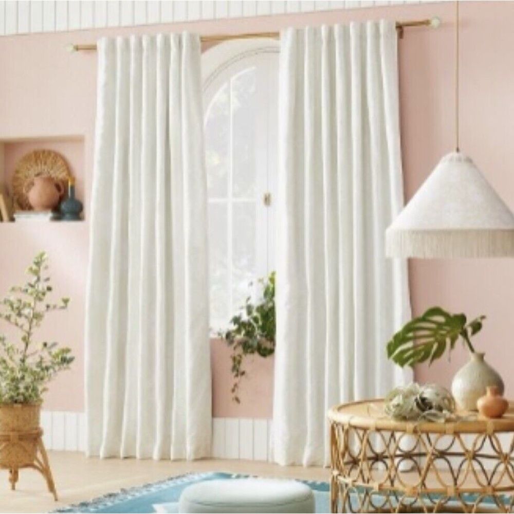 2x 84 Ivory Blackout Palm Frond Chenille Jacquard Window Curtains Opalhouse